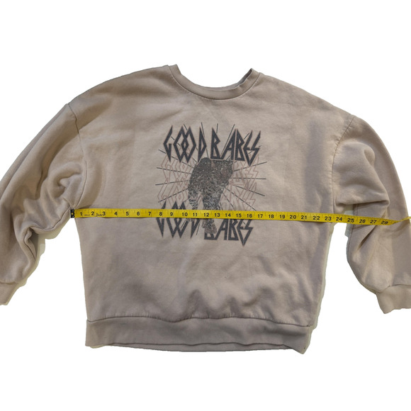 Good Vibes Leopard Sweatshirt Womens Medium Zenana Taupe Graphic Cropped Boxedd - Picture 4 of 8